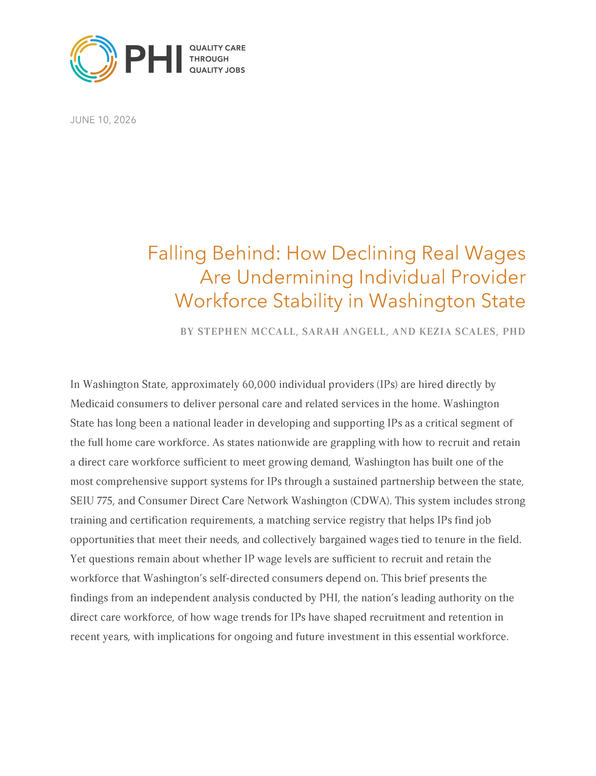 Falling Behind: How Declining Real Wages Are Undermining Individual Provider Workforce Stability in Washington State